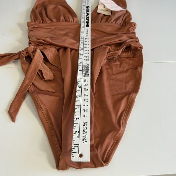 We are Hah Swimsuit One Piece Copper Nude High Cut Low V Size M - Picture 5 of 10
